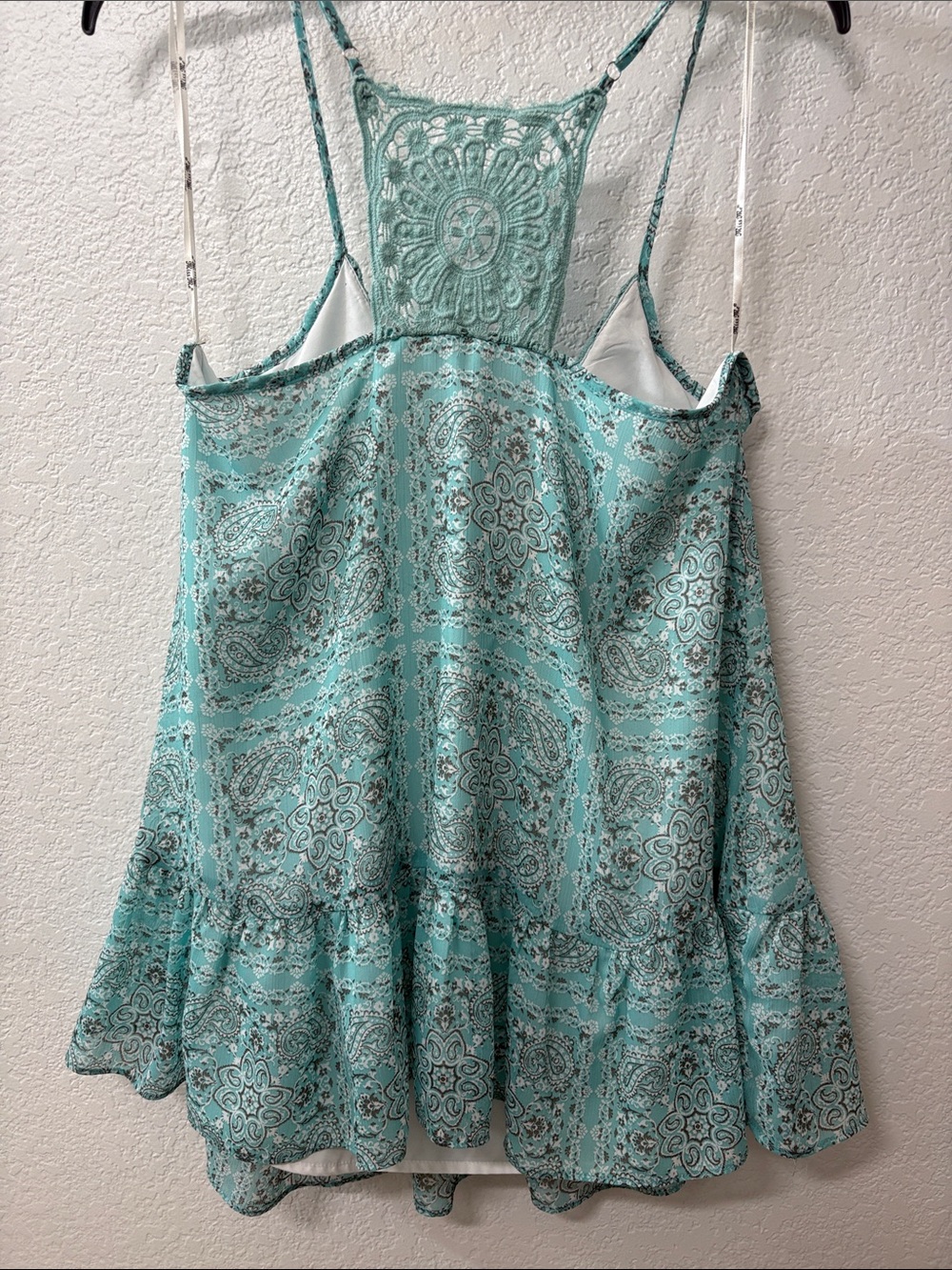Miss Me Seafoam Crochet Lace V-Neck Peplum Tank - Picture 2 of 4